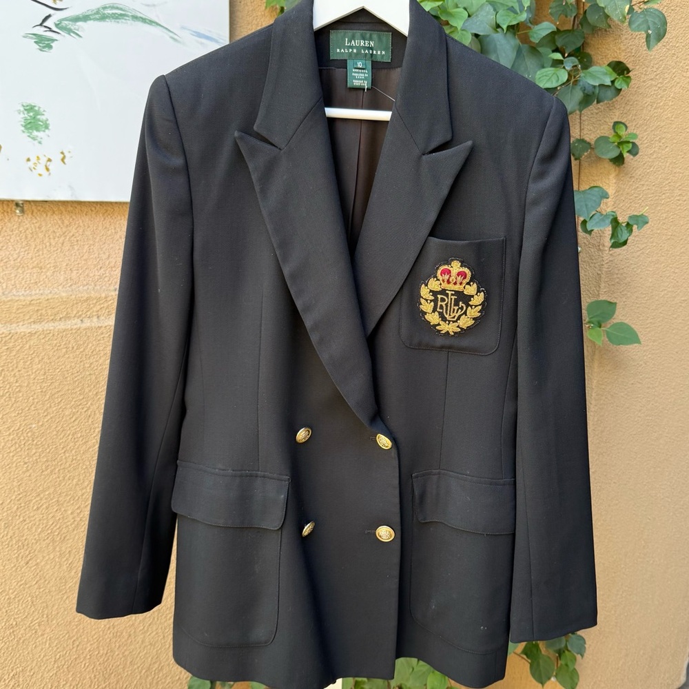 RALPH LAUREN Blazer w/Crest, Black Wool, Size 10 - Picture 4 of 13